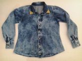 1028-Camisa jeans lavagem skycleam
